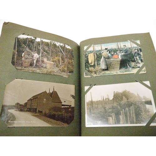 9105 - A postcard album containing approximately 125 hop picking related postcards, mainly pre-1920, includ... 