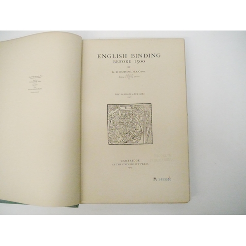 9199 - G.D. Hobson: 'English Binding before 1500. The Sandars Lectures 1927.', Cambridge, Cambridge Univers... 