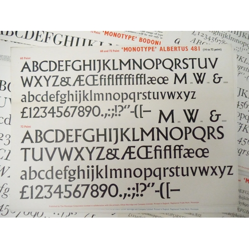 9222 - (Typography.) Monotype Type Specimen Cards. 205 large folio Monotype type specimen sheets printed in... 