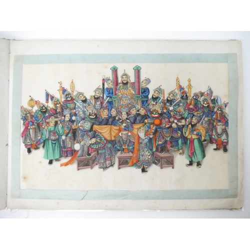 9230 - Album of Chinese Export Watercolours on pith paper, late Qing dynasty. A large album depicting theat... 