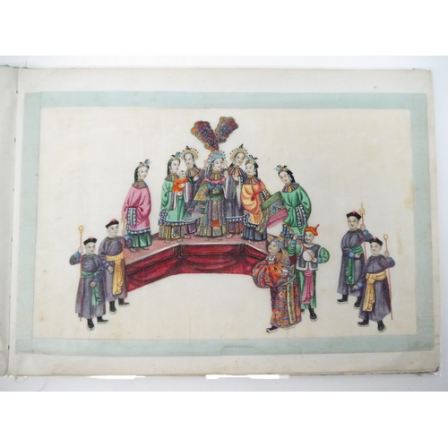 9230 - Album of Chinese Export Watercolours on pith paper, late Qing dynasty. A large album depicting theat... 