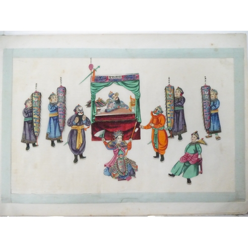9230 - Album of Chinese Export Watercolours on pith paper, late Qing dynasty. A large album depicting theat... 