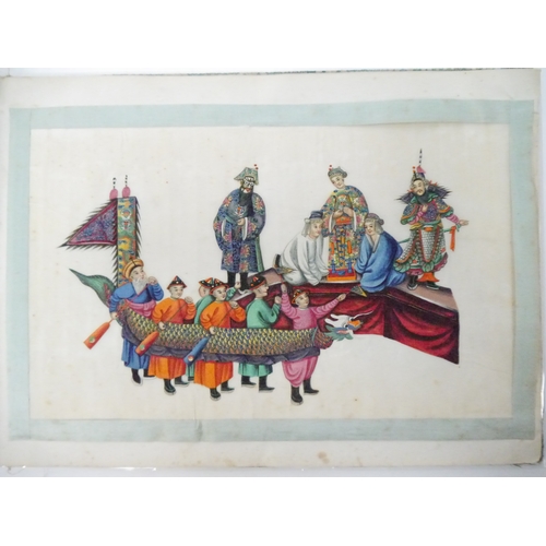 9230 - Album of Chinese Export Watercolours on pith paper, late Qing dynasty. A large album depicting theat... 