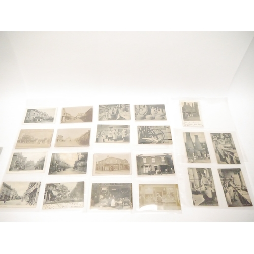 9117 - A collection of approx. 100 postcards of tradespeople, industry, shops, high streets, labourers etc,... 