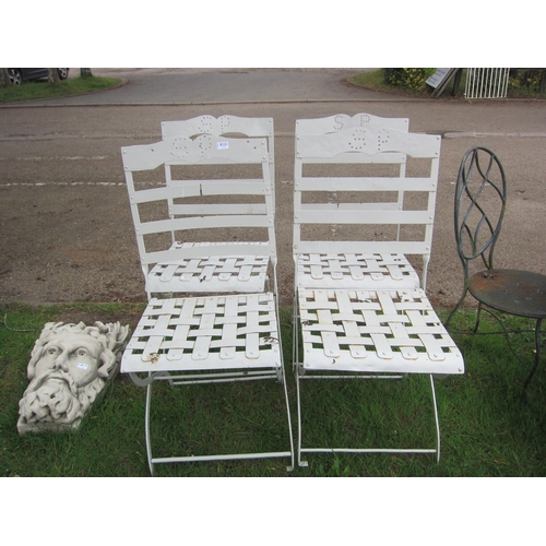 8020 - A set of 4 metal folding garden chairs with lattice panel seats