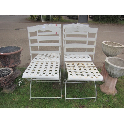 8027 - A set of 4 metal folding garden chairs with lattice panel seats