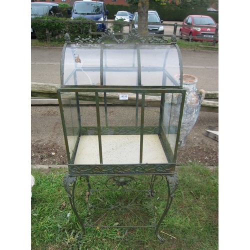 8035 - A decorative metal, perspex and glass terrarium, top perspex cracked