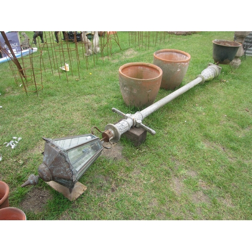 8048 - A cast iron decorative standard lamp post with copper lantern top, 320cm tall in total