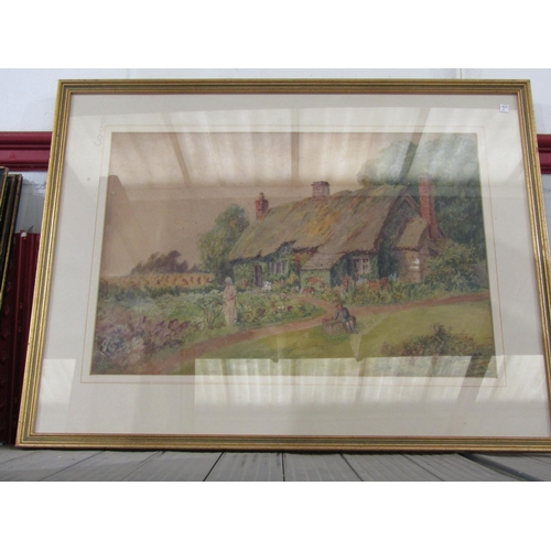 1200 - RECCO (?): An signed oil on canvas of waterside dwelling with mountains in distance, 50cm x 60cm ima... 