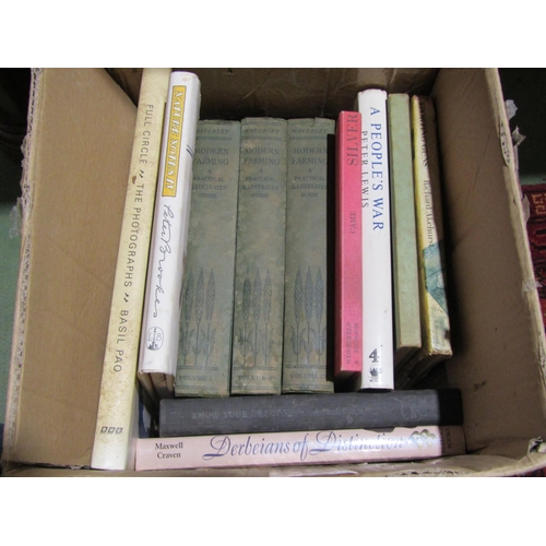 4064 - Four boxes of mixed books including military related, children's annuals, mixed fiction etc.