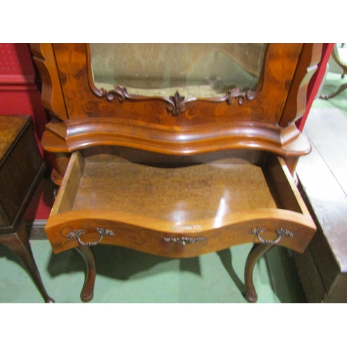 4056 - An Italian 19th Century style inlaid serpentine front vitrine the glazed single door with carved ped... 