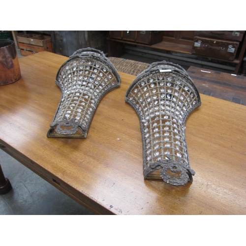 2037 - A pair of gilt metal and bead work wall lights