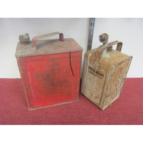8025 - An Esso Blue paraffin can and a fuel can with a brass cap