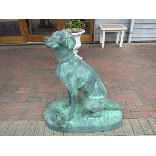 6019 - A pair of cast iron verdigris finish seated gun dogs, tallest approx 92cm