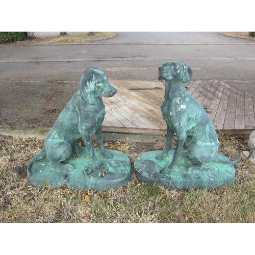 6019 - A pair of cast iron verdigris finish seated gun dogs, tallest approx 92cm