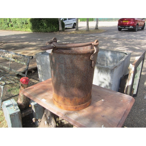 6023 - A riveted steel foundry bucket, 35cm diameter x 44cm tall