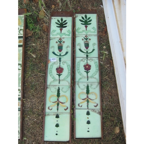 6041 - Two sets of five fireplace tiles in hanger frames