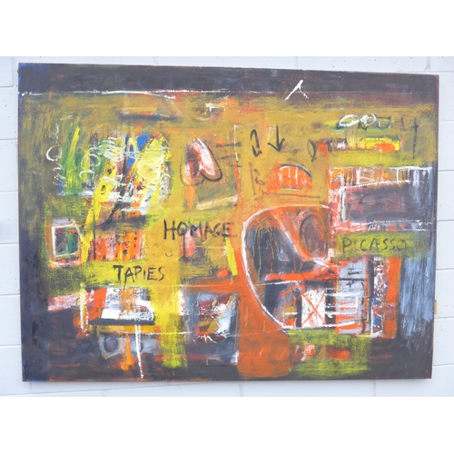 7040 - MARTIN WALTON (1939-2018) A large textured oil on canvas, untitled abstract composition colours, 'Ho... 