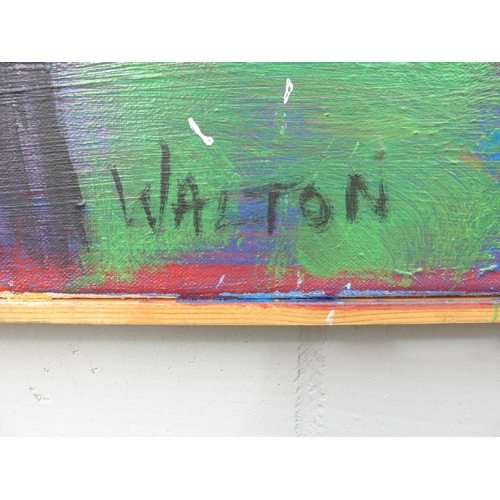 7006 - MARTIN WALTON (1939-2018) A large oil on canvas, untitled abstract composition in blue, green and re... 