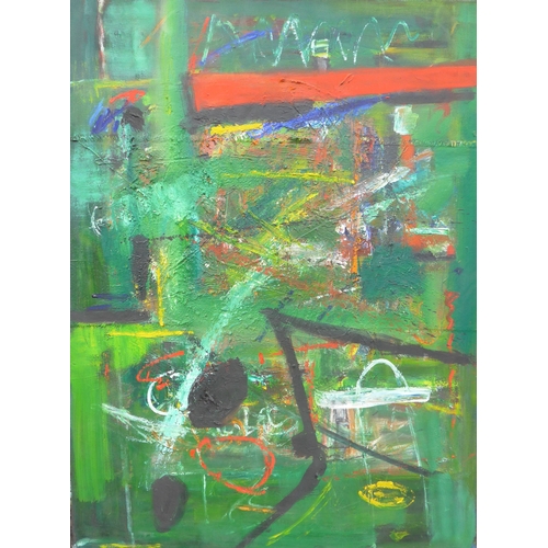 7002 - MARTIN WALTON (1939-2018) A large textured oil on canvas, untitled abstract composition in green wit... 