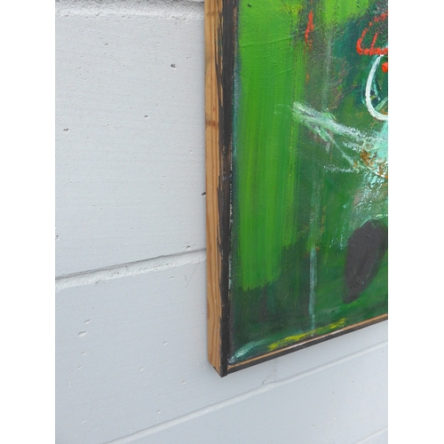 7002 - MARTIN WALTON (1939-2018) A large textured oil on canvas, untitled abstract composition in green wit... 