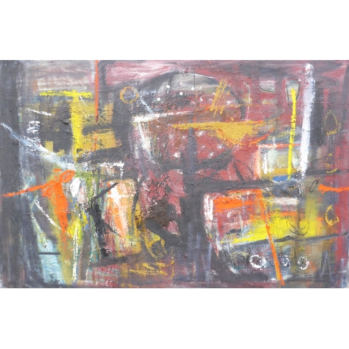 7010 - MARTIN WALTON (1939-2018) A large textured oil on canvas, untitled abstract composition in black, pu... 