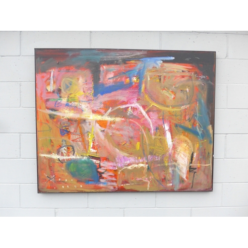 7013 - MARTIN WALTON (1939-2018) A large textured oil on canvas,  abstract composition in pinks and ochre w... 