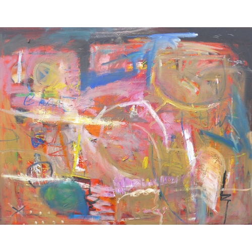 7013 - MARTIN WALTON (1939-2018) A large textured oil on canvas,  abstract composition in pinks and ochre w... 