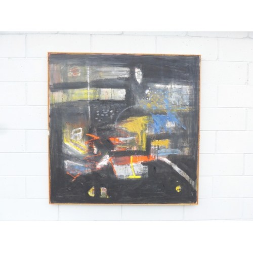 7043 - MARTIN WALTON (1939-2018) A large oil on canvas, untitled abstract composition in ochre, red and bla... 