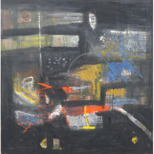7043 - MARTIN WALTON (1939-2018) A large oil on canvas, untitled abstract composition in ochre, red and bla... 