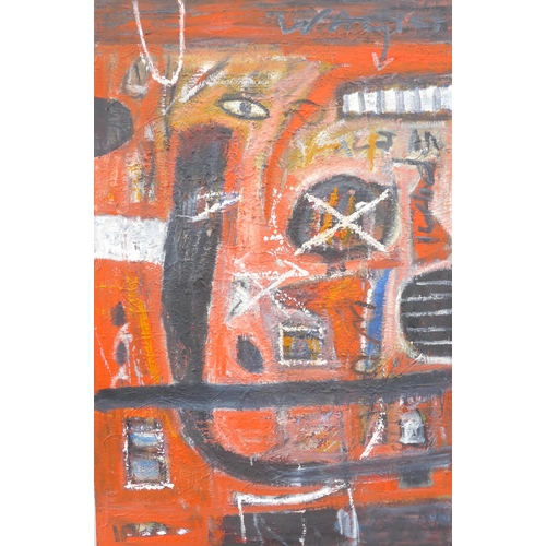 7009 - MARTIN WALTON (1939-2018) A large textured oil on canvas, untitled abstract composition in pinks, re... 