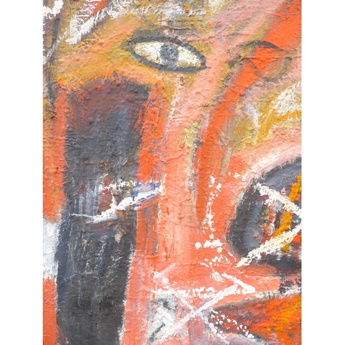 7009 - MARTIN WALTON (1939-2018) A large textured oil on canvas, untitled abstract composition in pinks, re... 
