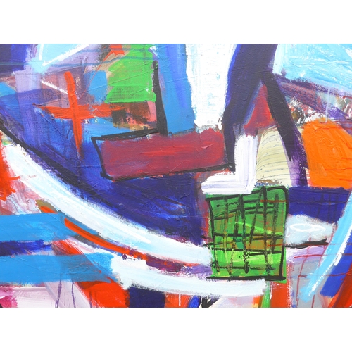 7001 - MARTIN WALTON (1939-2018) A large oil on canvas, untitled abstract composition with red coloured squ... 