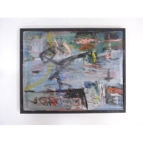7057 - MARTIN WALTON (1939-2018) A textured oil on canvas, untitled abstract composition in white, blue and... 