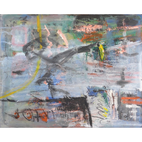 7057 - MARTIN WALTON (1939-2018) A textured oil on canvas, untitled abstract composition in white, blue and... 