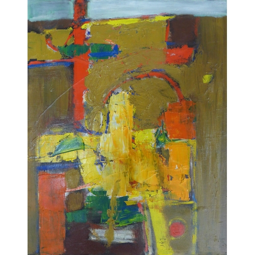 7047 - MARTIN WALTON (1939-2018) A textured oil on canvas, untitled abstract composition with coloured pane... 