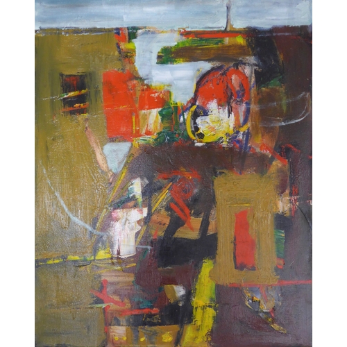 7048 - MARTIN WALTON (1939-2018) A textured oil on canvas, untitled abstract composition with coloured pane... 