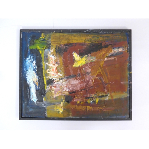 7056 - MARTIN WALTON (1939-2018) A textured oil on canvas, untitled abstract composition in purple with whi... 