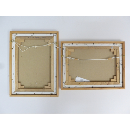 7049 - MARTIN WALTON (1939-2018) Two small oils on canvas, untitled abstract compositions with green and ot... 