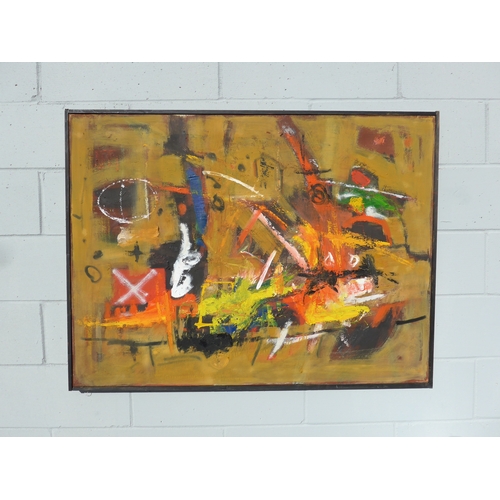 7028 - MARTIN WALTON (1939-2018) A large oil on canvas, untitled abstract composition in red, yellows and b... 
