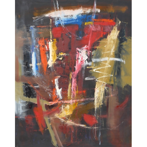 7058 - MARTIN WALTON (1939-2018) A large textured oil on canvas, untitled abstract composition in dark colo... 