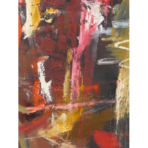 7058 - MARTIN WALTON (1939-2018) A large textured oil on canvas, untitled abstract composition in dark colo... 