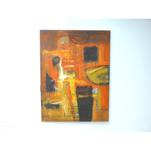 7030 - MARTIN WALTON (1939-2018) A large oil on canvas, untitled abstract composition in orange and black w... 