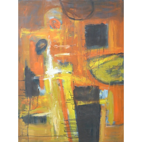 7030 - MARTIN WALTON (1939-2018) A large oil on canvas, untitled abstract composition in orange and black w... 