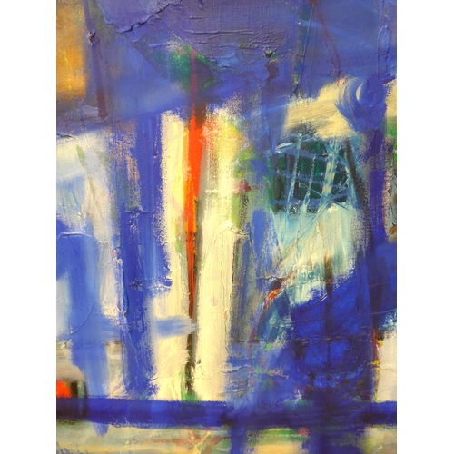 7029 - MARTIN WALTON (1939-2018) A large oil on canvas, untitled abstract composition with blue cross and h... 