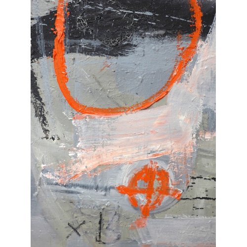 7031 - MARTIN WALTON (1939-2018) A large textured oil on canvas, untitled abstract composition with red cir... 