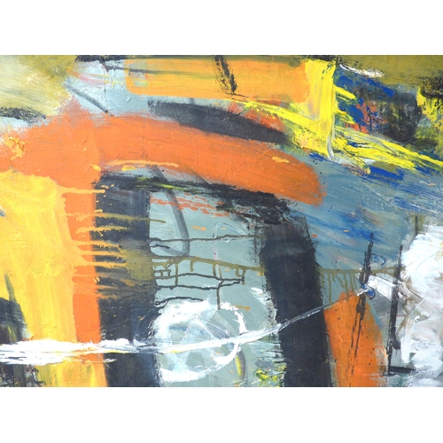 7033 - MARTIN WALTON (1939-2018) A large oil on canvas, untitled abstract composition with black square for... 