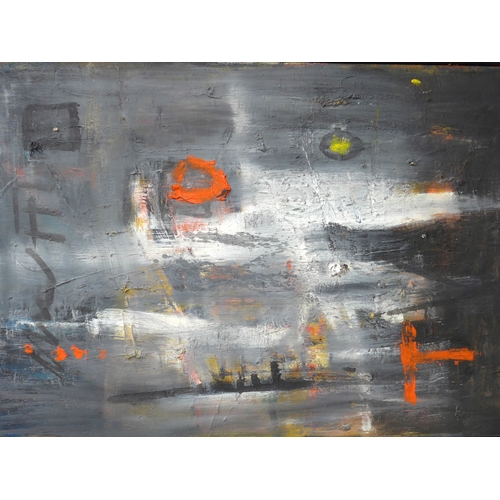 7014 - MARTIN WALTON (1939-2018) A textured oil on canvas, untitled abstract composition with red circle an... 