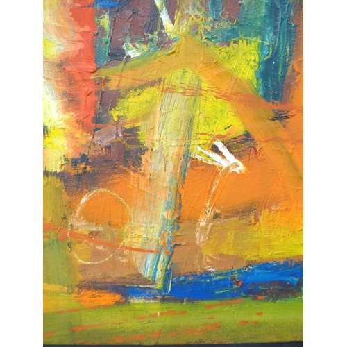 7051 - MARTIN WALTON (1939-2018) A textured oil on canvas, untitled abstract composition in orange and blue... 