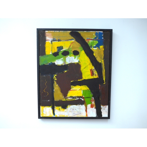 7055 - MARTIN WALTON (1939-2018) A oil on canvas, untitled abstract composition in yellow and brown with bl... 